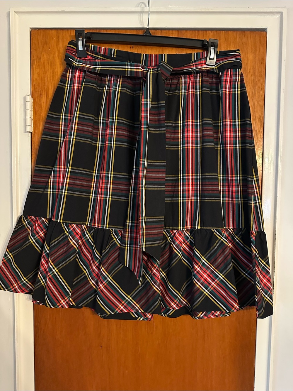 J. Crew Black Plaid Skirt with Waist Tie